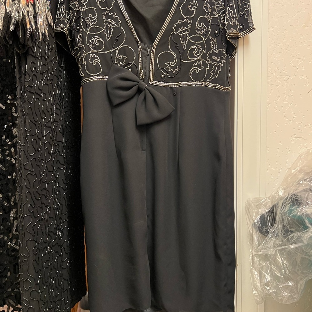 Elegant Black Dress with Silver Embroidery